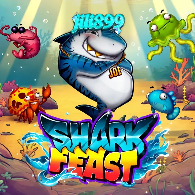 Makulay na underwater theme ng Shark Feast slot na may mga pating at bula
